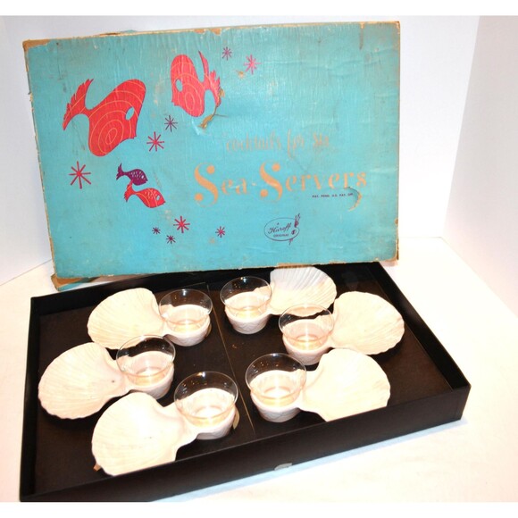 Vintage Pink Sea-Servers for Party of Six 1950s - Picture 1 of 5